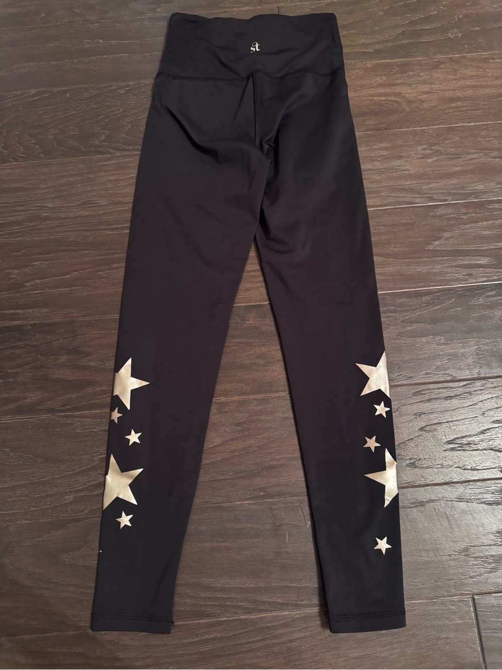 Strut This- Black Leggings with Metallic Gold Star Trim